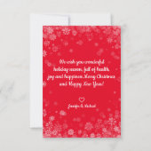 Carte joyeux noël rouge néon script photo de vacances (Dos)