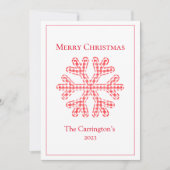 Carte Joyeux Noël Rouge Plaid Flocon de neige rustique (Devant)