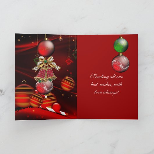 Carte Joyeux Noël Rouge Vert Noël Cloches Balls (Intérieur)