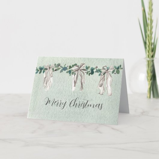 Carte Joyeux Noël Rubans Primitifs Eucalyptus Étoiles (Devant)