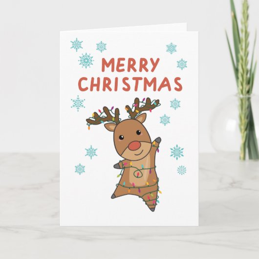 Carte Joyeux Noël Rudolph Rouge Neige renne (Devant)