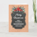 Carte Joyeux Noël Russe Chalkboard Grandniece<br><div class="desc">Joyeux Noël pour la carte de la petite-nièce avec motif en damier rustique et feuillage d'hiver avec poinsettias.</div>