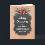 Carte Joyeux Noël Russe Chalkboard Grandniece<br><div class="desc">Joyeux Noël pour la carte de la petite-nièce avec motif en damier rustique et feuillage d'hiver avec poinsettias.</div>