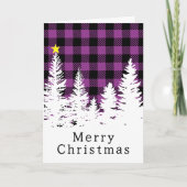 Carte Joyeux Noël rustique plaid de buffle violet forêt (Devant)