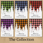 Carte Joyeux Noël rustique plaid de buffle violet forêt
