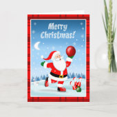 Carte Joyeux Noël Santa Bowling avec joie (Devant)
