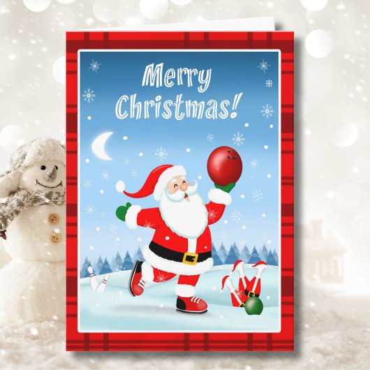 Carte Joyeux Noël Santa Bowling avec joie
