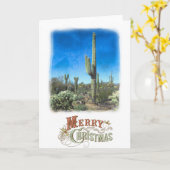 Carte Joyeux Noël scène du désert Saguaro (Fleur jaune)