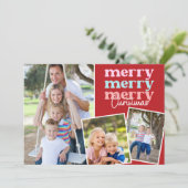 Carte Joyeux Noël Script moderne vert trois photo (Debout devant)