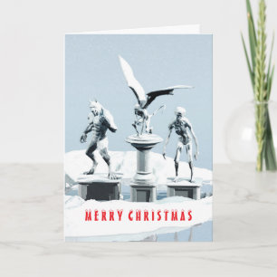 Carte Joyeux Noël. Sculptures de glace monstrueuses