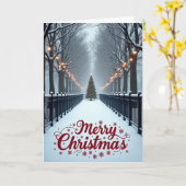 Carte Joyeux Noël Sentier enneigé (Fleur jaune)