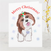 Carte Joyeux Noël Shih Tzu avec chien flocon de neige  (Fleur jaune)