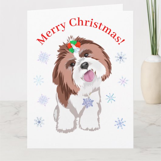 Carte Joyeux Noël Shih Tzu avec flocon de neige Chien (Devant)