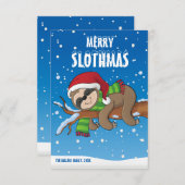 Carte Joyeux Noël, Sloth Christmas Card, (Devant / Derrière)