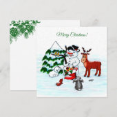 Carte Joyeux Noël ! Snowman avec amis (Devant / Derrière)