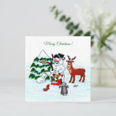 Carte Joyeux Noël ! Snowman avec amis (Debout devant)