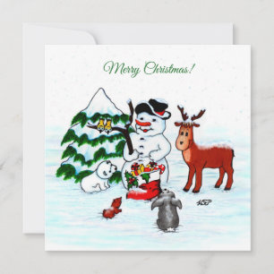 Carte Joyeux Noël ! Snowman avec amis