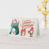 Carte Joyeux Noël Snowman et Gnome (Fleur jaune)