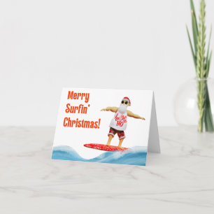 Carte Joyeux Noël Surfin Père Noël à bord