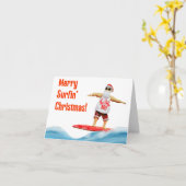 Carte Joyeux Noël Surfin Père Noël à bord (Fleur jaune)
