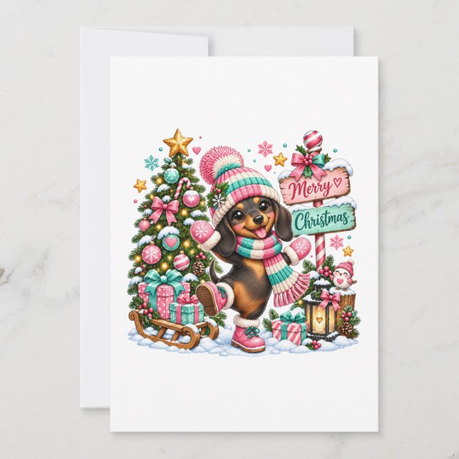 Carte Joyeux Noël Teckel (Devant)