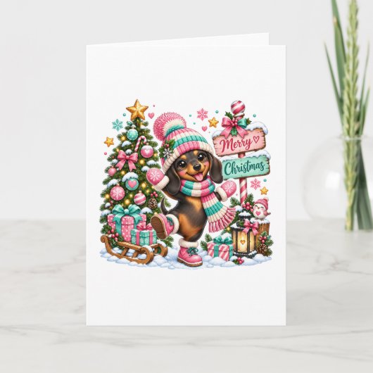 Carte Joyeux Noël teckel (Devant)