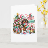 Carte Joyeux Noël teckel (Fleur jaune)
