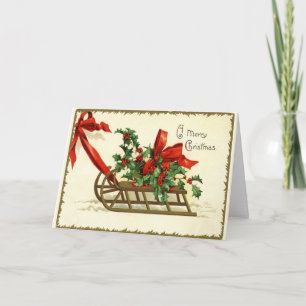 Carte Joyeux Noël Traîneau Reproduction Vintage