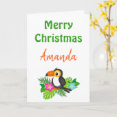 Carte Joyeux Noël Tropical Toucan (Fleur jaune)