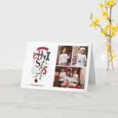 Carte Joyeux Noël Typographie 3 Photo Collage vacances (Fleur jaune)