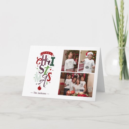 Carte Joyeux Noël Typographie 3 Photo Collage vacances (Devant)