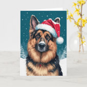 Carte Joyeux Noël Un Berger Allemand Chien à Père Noël (Fleur jaune)