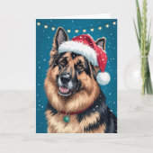 Carte Joyeux Noël Un Berger Allemand Chien à Père Noël (Devant)