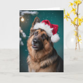 Carte Joyeux Noël Un Berger Allemand Chien à Père Noël (Fleur jaune)