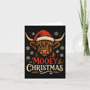 Carte Joyeux Noël Vache Highland Chapeau de Père Noël Dr