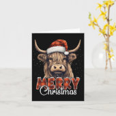 Carte Joyeux Noël Vache Highland Ouest Santa Hat Xma (Fleur jaune)