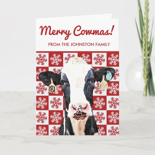 Carte Joyeux Noël Vache laitière Holstein Farm Snowflake (Devant)