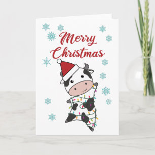Carte Joyeux Noël Vache Neige Hiver Veau Vaches