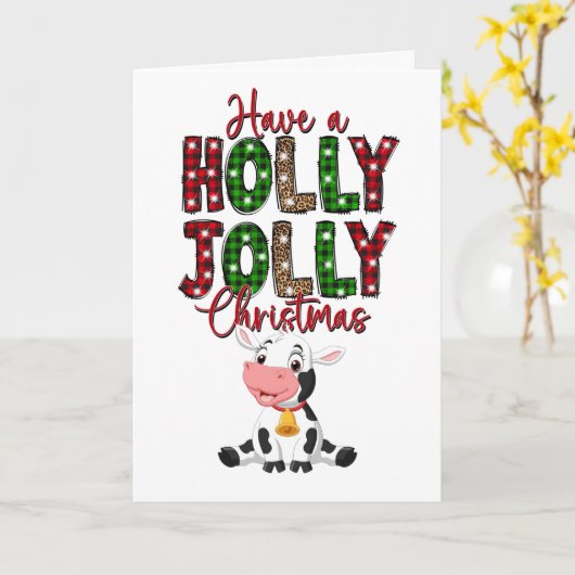 Carte Joyeux Noël vache rustique (Fleur jaune)
