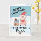 Carte Joyeux Noël végétalien avec porcelet mignon et cad (Fleur jaune)