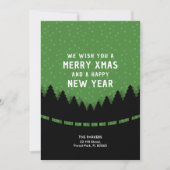 Carte Joyeux Noël vert avec forêt de style rétro et neig (Devant)