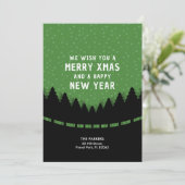 Carte Joyeux Noël vert avec forêt de style rétro et neig (Debout devant)