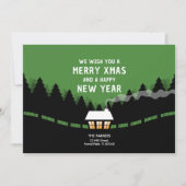 Carte Joyeux Noël vert et noir avec des pins rétro (Devant)