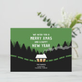 Carte Joyeux Noël vert et noir avec des pins rétro (Debout devant)