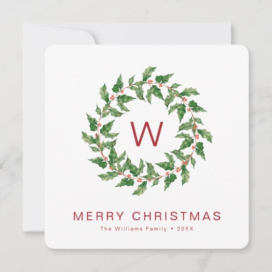 Carte Joyeux Noël vert minimum vacances de couronne (Devant)