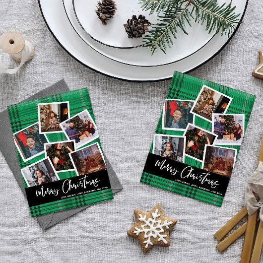 Carte Joyeux Noël vert Plaid Multi Photo