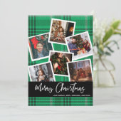 Carte Joyeux Noël vert Plaid Multi Photo (Debout devant)