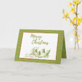 Carte Joyeux Noël vert rouge chèque plaid avec des bougi (Fleur jaune)