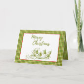 Carte Joyeux Noël vert rouge chèque plaid avec des bougi (Devant)