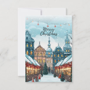 Carte Joyeux Noël Ville vintage avec décorations